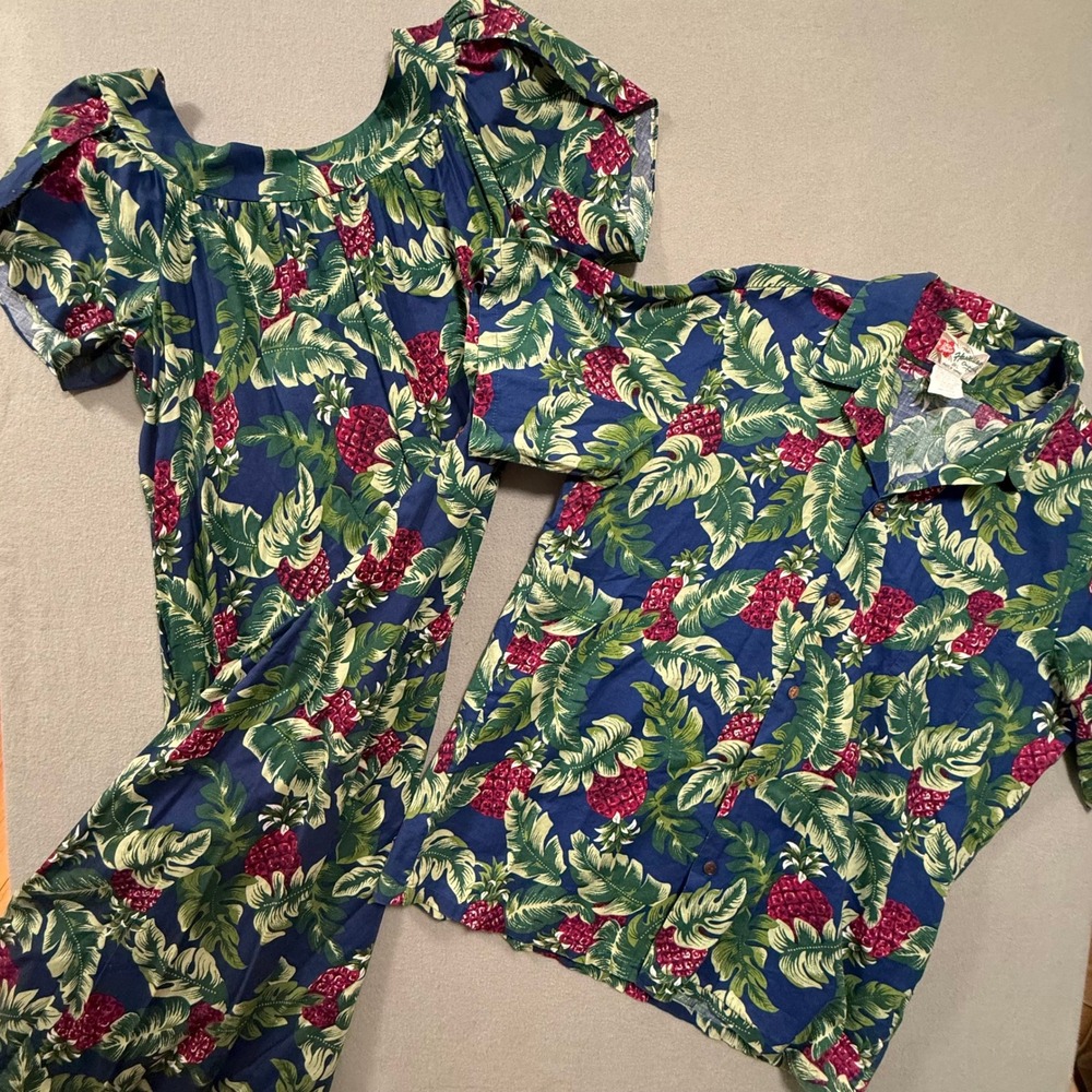 Vintage Hilo Haittie Hawaiian Couples Matching Set Dress Women XXL Shirt Men 2XL